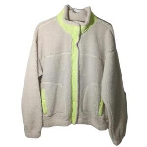 OLD NAVY Tan & Neon Yellow/Green  Sherpa Small Jacket  Half Zip Pockets
